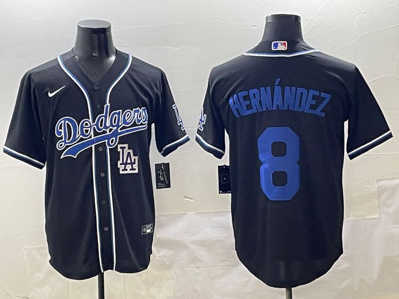 Men 2025 Los Angeles Dodgers #8 Hernandez Black Three generations Fashion Nike MLB Jersey style 8